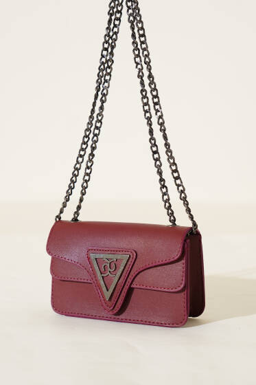 Üçgen Armalı Zincir Askılı Çanta Bordo - Kol Çantası