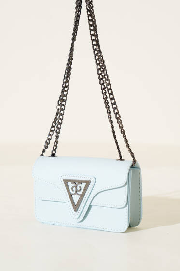 Üçgen Armalı Zincir Askılı Çanta Mavi - Kol Çantası