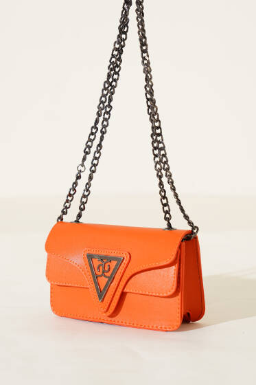 Üçgen Armalı Zincir Askılı Çanta Oranj - Kol Çantası