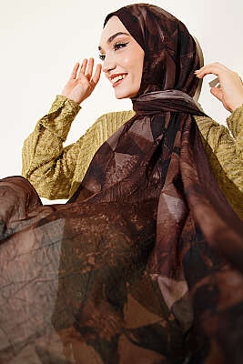 Üçgen Desen Bambu Kraş Şal Acı Kahve 