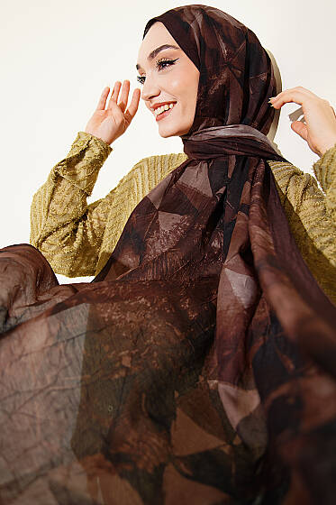 Üçgen Desen Bambu Kraş Şal Acı Kahve - Başörtüsü