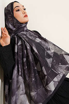 Üçgen Desen Bambu Kraş Şal Antrasit 