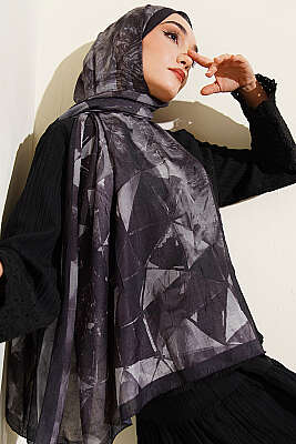 Üçgen Desen Bambu Kraş Şal Antrasit - Başörtüsü