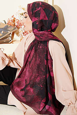 Üçgen Desen Bambu Kraş Şal Bordo 