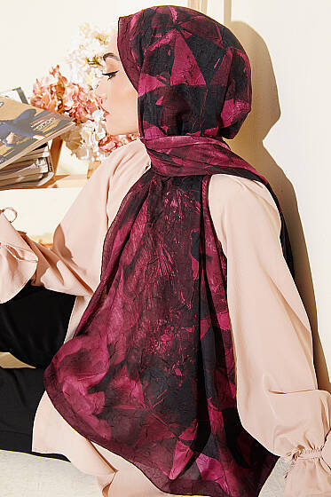 Üçgen Desen Bambu Kraş Şal Bordo - Başörtüsü