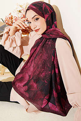 Üçgen Desen Bambu Kraş Şal Bordo - Başörtüsü