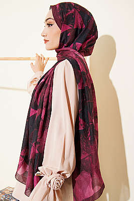 Üçgen Desen Bambu Kraş Şal Bordo - Başörtüsü