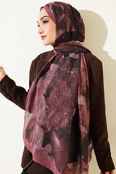 Üçgen Desen Bambu Kraş Şal Gül Kurusu - Başörtüsü