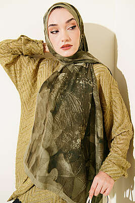 Üçgen Desen Bambu Kraş Şal Haki 