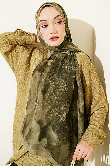 Üçgen Desen Bambu Kraş Şal Haki - Başörtüsü