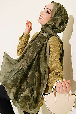 Üçgen Desen Bambu Kraş Şal Haki - Başörtüsü