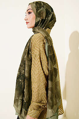 Üçgen Desen Bambu Kraş Şal Haki - Başörtüsü