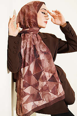 Üçgen Desen Bambu Kraş Şal Kahve 