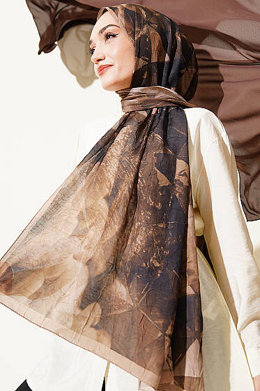 Üçgen Desen Bambu Kraş Şal Kum Bej - Başörtüsü
