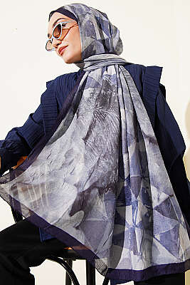 Üçgen Desen Bambu Kraş Şal Lacivert - Başörtüsü