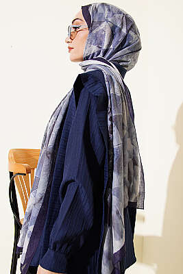 Üçgen Desen Bambu Kraş Şal Lacivert - Başörtüsü