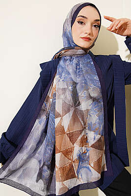 Üçgen Desen Bambu Kraş Şal Lacivert Mavi - ASSE BONE
