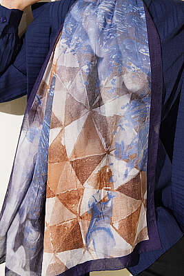 Üçgen Desen Bambu Kraş Şal Lacivert Mavi - Başörtüsü