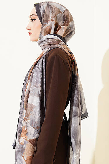 Üçgen Desen Bambu Kraş Şal Siyah Füme - Başörtüsü