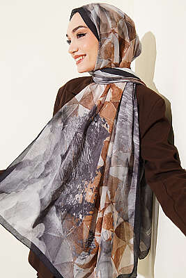 Üçgen Desen Bambu Kraş Şal Siyah Füme - Başörtüsü