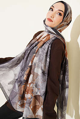 Üçgen Desen Bambu Kraş Şal Siyah Füme - Başörtüsü