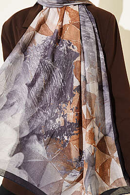 Üçgen Desen Bambu Kraş Şal Siyah Füme - Başörtüsü