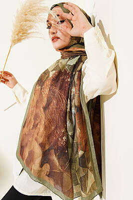 Üçgen Desen Bambu Kraş Şal Yeşil 