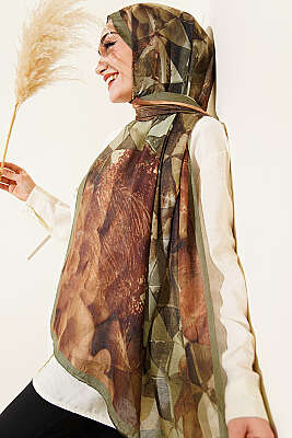 Üçgen Desen Bambu Kraş Şal Yeşil - Başörtüsü