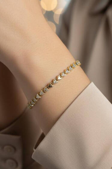Üçgen Taşlı Bileklik Gold - Bileklik