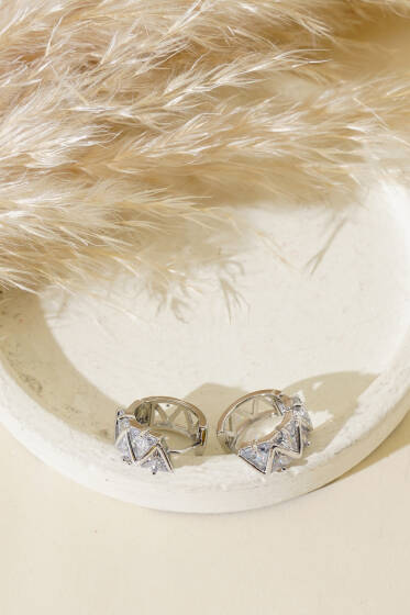 Üçgen Taşlı Küpe Gümüş - Küpe