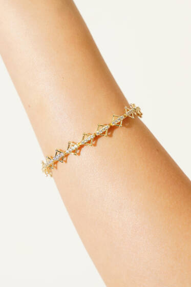 Üçgen Taşlı Su Yolu Bileklik Gold - Bileklik