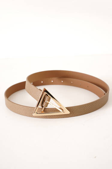 Üçgen Tokalı Kemer Bej - Deri Kemer