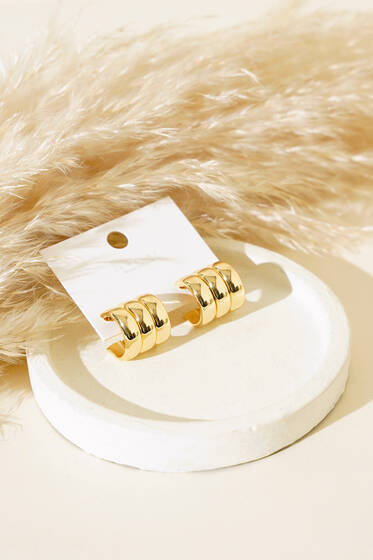 Üçlü Görünümlü Halka Küpe Gold - Küpe