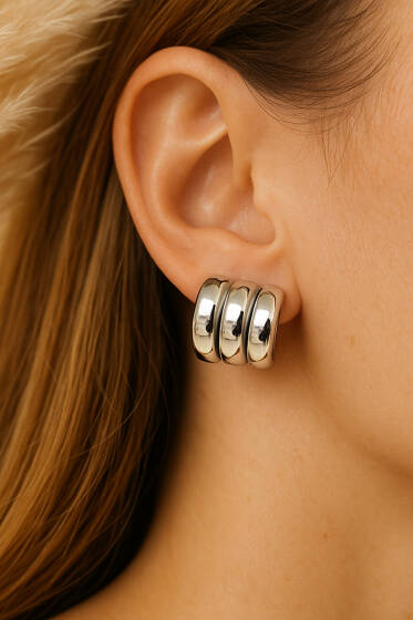 Üçlü Görünümlü Halka Küpe Gümüş - Küpe