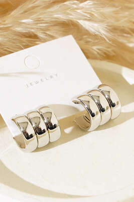 Üçlü Görünümlü Halka Küpe Gümüş - Yılın Fırsatı