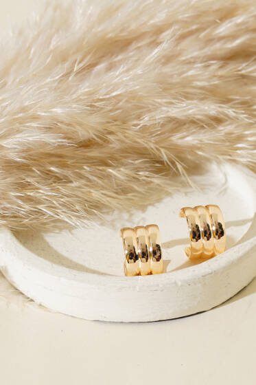 Üçlü Görünümlü Küpe Gold - Küpe