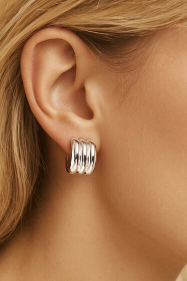 Üçlü Görünümlü Küpe Gümüş - Küpe