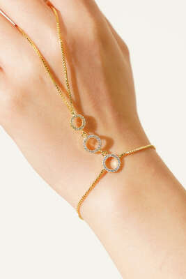 Üçlü Halka Figürlü Zirkon Taşlı Şahmeran Gold - Bileklik