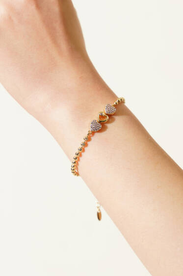 Üçlü Kalp Figürlü Dorika Bileklik Pembe - Bileklik