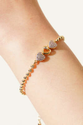 Üçlü Kalp Figürlü Dorika Bileklik Pembe - Bileklik