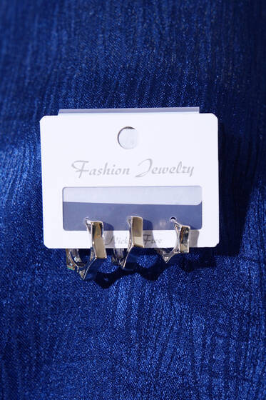 Üçlü Yıldız Küpe Seti Gümüş - Küpe