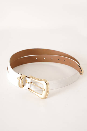 Ucu Metal Kemer Beyaz - Deri Kemer