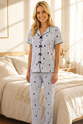 Uğur Böcekli Kısa Kollu Pijama Takımı Bebe Mavi - MANOLYA