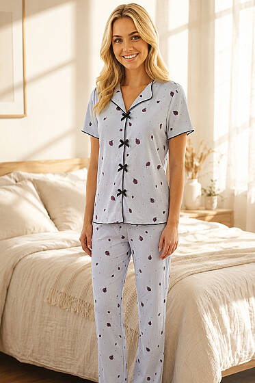 Uğur Böcekli Kısa Kollu Pijama Takımı Bebe Mavi - Pijama