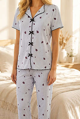 Uğur Böcekli Kısa Kollu Pijama Takımı Bebe Mavi - Pijama
