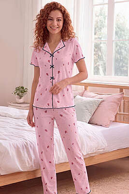 Uğur Böcekli Kısa Kollu Pijama Takımı Pembe - MANOLYA