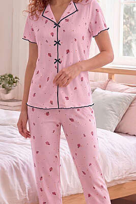 Uğur Böcekli Kısa Kollu Pijama Takımı Pembe - Pijama