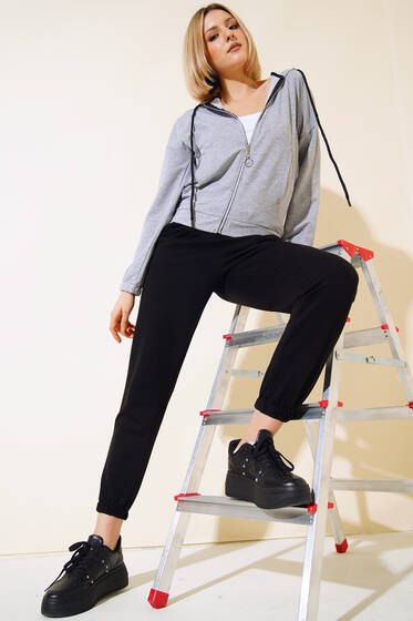 Üst Kapüşonlu Eşofman Takım Gri - Kadın Giyim Modelleri