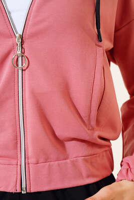 Üst Kapüşonlu Eşofman Takım Pudra - Kadın Giyim Modelleri