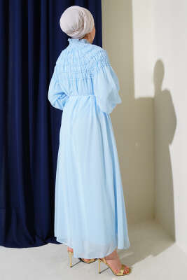 Üstü Lastik Büzgülü Şifon Elbise Bebe Mavi - Tesettür Elbise